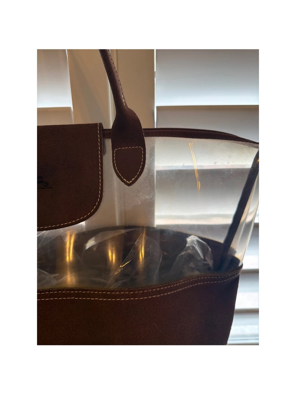 Longchamp Brown Tote with Clear Panel - Picture 6 of 13
